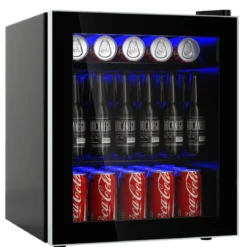 46L Getränkekühlschrank mit Glastür Flaschenkühlschrank 44,5 x 46 x 49,5 cm Schwarz