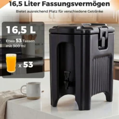 16,5 L Getränkespender mit Zapfhahn Heiß- & Kaltgetränkespender Stapelbare Isolierkanne Schwarz