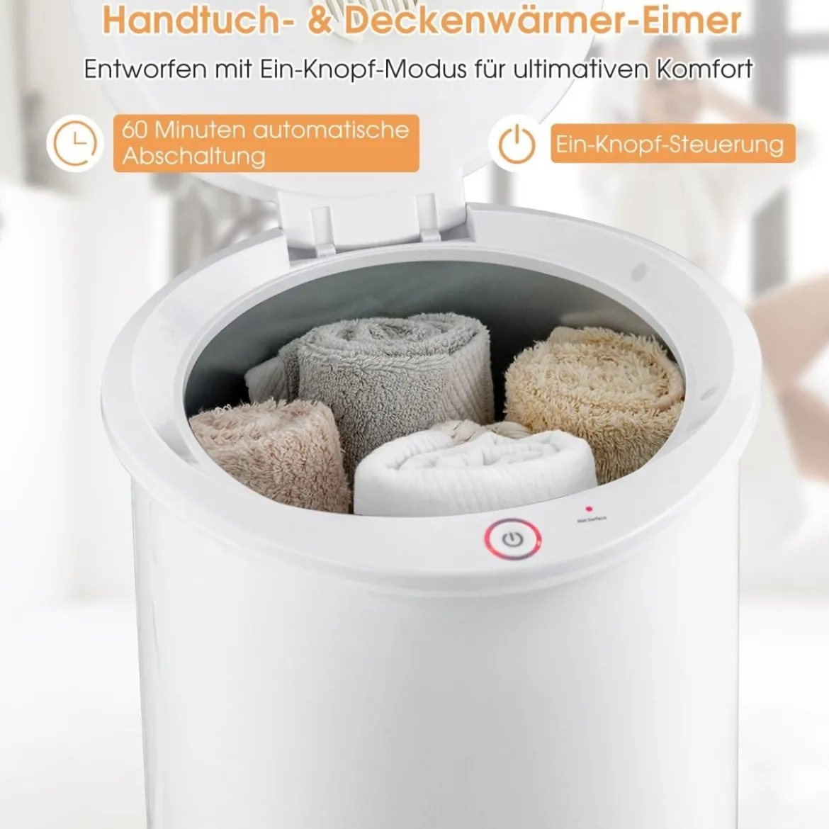 21L Handtuchwärmer Eimer mit Timer Elektrischer Handtuchtrockner Deckenwärmer Weiß
