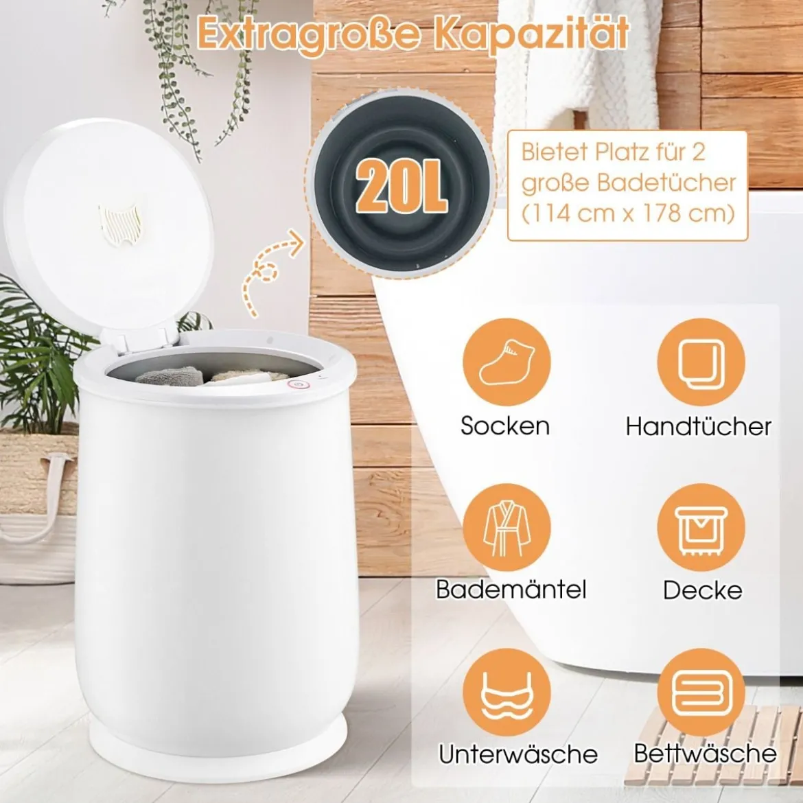 21L Handtuchwärmer Eimer mit Timer Elektrischer Handtuchtrockner Deckenwärmer Weiß