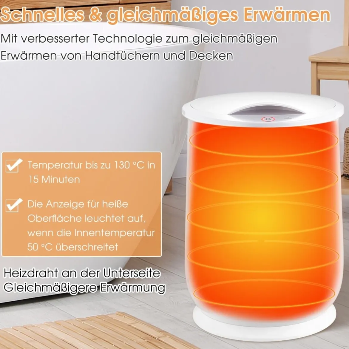 21L Handtuchwärmer Eimer mit Timer Elektrischer Handtuchtrockner Deckenwärmer Weiß