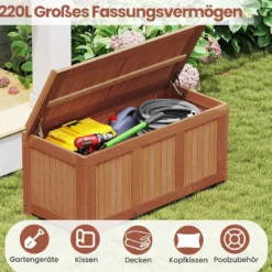 220L Holz Gartenbox mit Deckel Holztruhe bis 150 kg Belastbar Auflagenbox Aufbewahrungsbox