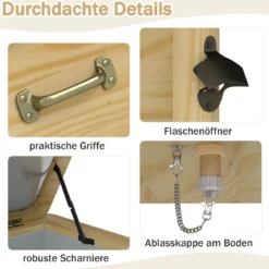 51 L Holz Getränkekühler mit 3 Griffen & Flaschenöffner Terrassenkühler Rustikale Eistruhe