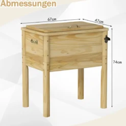 51 L Holz Getränkekühler mit 3 Griffen & Flaschenöffner Terrassenkühler Rustikale Eistruhe