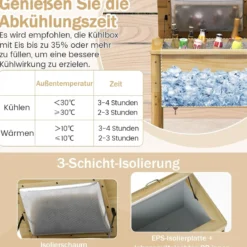 51 L Holz Getränkekühler mit 3 Griffen & Flaschenöffner Terrassenkühler Rustikale Eistruhe