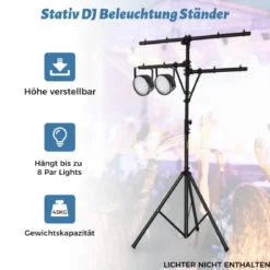 Lichtsaktiv mit robuster Basis tragbares Beleuchtungsativ mit T-Stange bis 45 kg Belastbar Schwarz