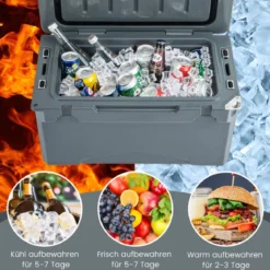 28L Isolierbox mit Flaschenöffner & Griff Tragbare Kühlbox Wärmebehälter für Camping Grau
