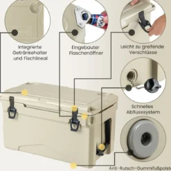 28L Isolierbox mit Flaschenöffner & Griff Tragbare Kühlbox Wärmebehälter für Camping Kahki
