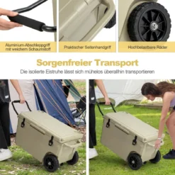 71L Isolierbox mit Flaschenöffner & Griff & Rädern Tragbare Kühlbox Wärmebehälter Khaki