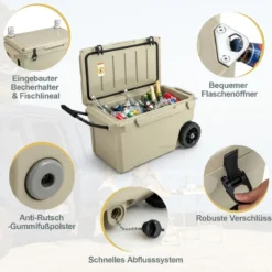 71L Isolierbox mit Flaschenöffner & Griff & Rädern Tragbare Kühlbox Wärmebehälter Khaki
