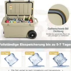 71L Isolierbox mit Flaschenöffner & Griff & Rädern Tragbare Kühlbox Wärmebehälter Khaki