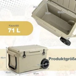 71L Isolierbox mit Flaschenöffner & Griff & Rädern Tragbare Kühlbox Wärmebehälter Khaki
