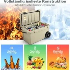 71L Isolierbox mit Flaschenöffner & Griff & Rädern Tragbare Kühlbox Wärmebehälter Khaki