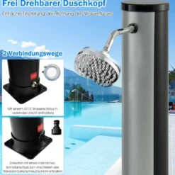 38 Liter Solardusche mit Schwenkbarem Duschkopf & Fußdusche bis 60°C 217,5 cm Silber