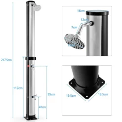 38 Liter Solardusche mit Schwenkbarem Duschkopf & Fußdusche bis 60°C 217,5 cm Silber