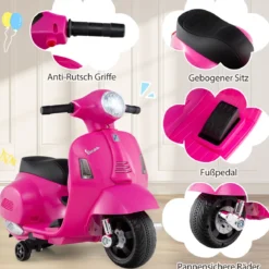 Lizenzierte Vespa Kinder Elektromotorrad 6V Batterie betriebenes Motorrad mit LED-Scheinwerfer Rosa