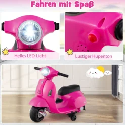 Lizenzierte Vespa Kinder Elektromotorrad 6V Batterie betriebenes Motorrad mit LED-Scheinwerfer Rosa