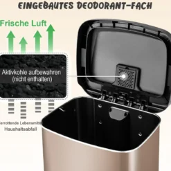 50L Küche Mülleimer mit Sanft Schließendem Deckel & Desodorierungsfach Abfalleimer Roségold