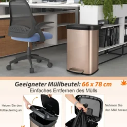 50L Küche Mülleimer mit Sanft Schließendem Deckel & Desodorierungsfach Abfalleimer Roségold
