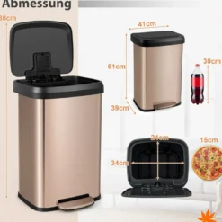 50L Küche Mülleimer mit Sanft Schließendem Deckel & Desodorierungsfach Abfalleimer Roségold