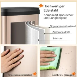 50L Küche Mülleimer mit Sanft Schließendem Deckel & Desodorierungsfach Abfalleimer Roségold