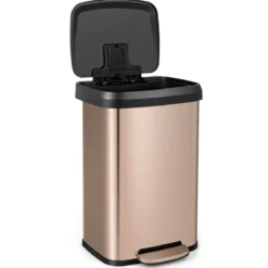 50L Küche Mülleimer mit Sanft Schließendem Deckel & Desodorierungsfach Abfalleimer Roségold
