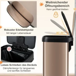 50L Küche Mülleimer mit Sanft Schließendem Deckel & Desodorierungsfach Abfalleimer Roségold