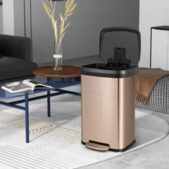 50L Küche Mülleimer mit Sanft Schließendem Deckel & Desodorierungsfach Abfalleimer Roségold