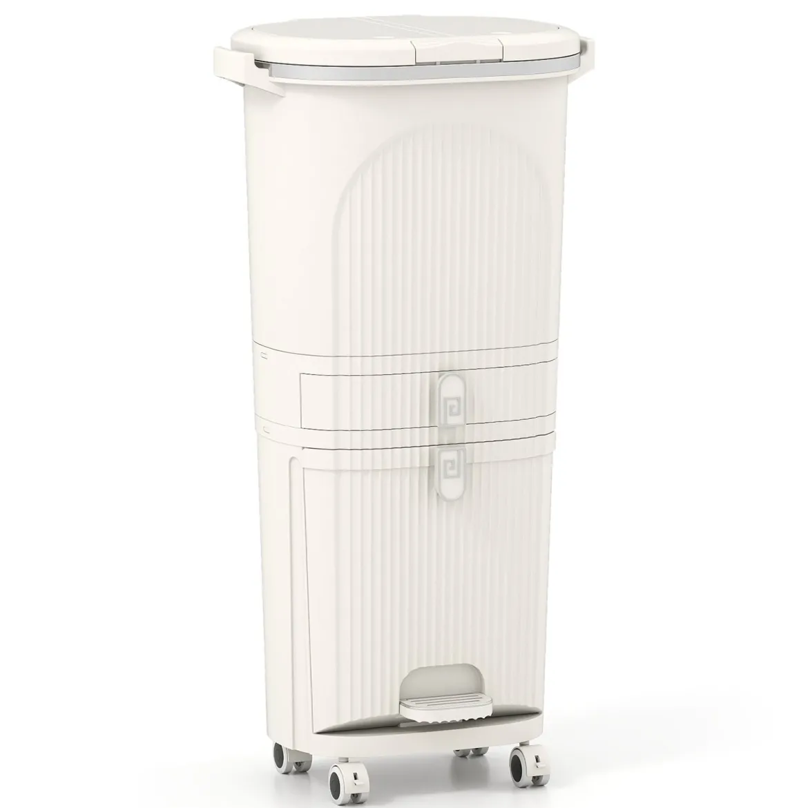 42L Küchenmülleimer mit Deckel 3-stufiger Sortiermülleimer mit 2 abnehmbaren Behältern Beige