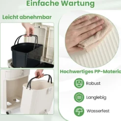 42L Küchenmülleimer mit Deckel 3-stufiger Sortiermülleimer mit 2 abnehmbaren Behältern Beige