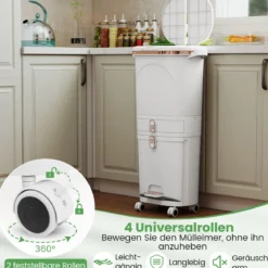42L Küchenmülleimer mit Deckel 3-stufiger Sortiermülleimer mit 2 abnehmbaren Behältern Weiß