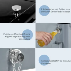 76L Kühlwagen mit Ablagefläche & Flaschenöffner Servierwagen Kühlbox mit Rädern Kühlbehälter Silber