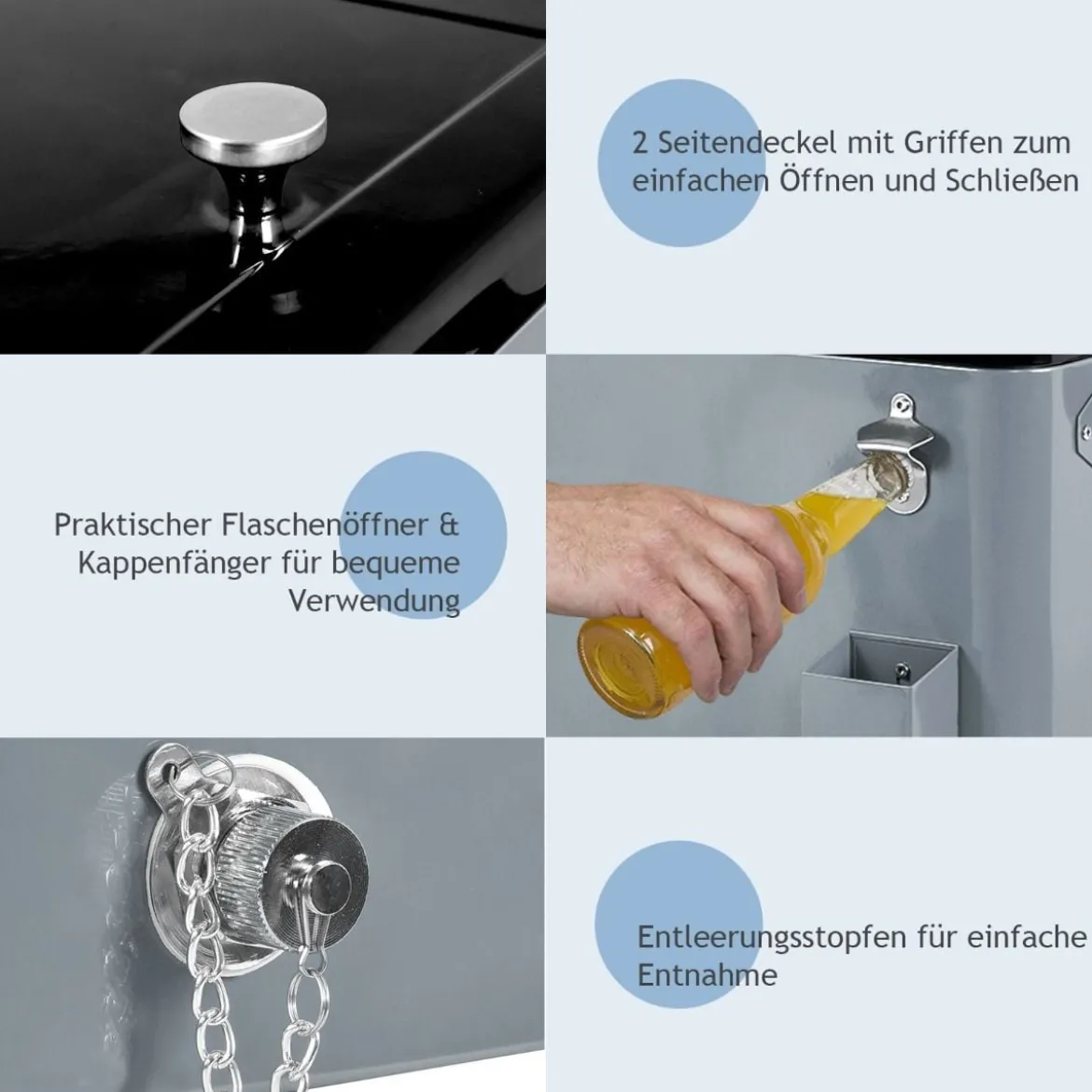 76L Kühlwagen mit Ablagefläche & Flaschenöffner Servierwagen Kühlbox mit Rädern Kühlbehälter Silber