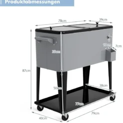 76L Kühlwagen mit Ablagefläche & Flaschenöffner Servierwagen Kühlbox mit Rädern Kühlbehälter Silber