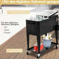 76L Kühlwagen mit Ablagefläche & Flaschenöffner Servierwagen Kühlbox mit Rädern Kühlbehälter Schwarz