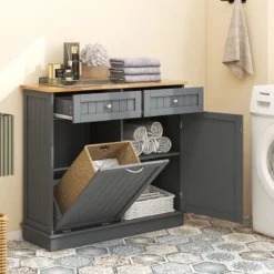 42L Kommode für Mülleimer mit Großer Arbeitplatte & 2 Schubladen & Verstellbarem Regal