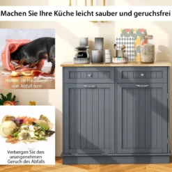 42L Kommode für Mülleimer mit Großer Arbeitplatte & 2 Schubladen & Verstellbarem Regal