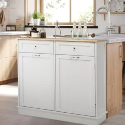 42L Kommode für Mülleimer mit Großer Arbeitplatte & 2 Schubladen & Verstellbarem Regal