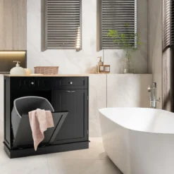 42L Kommode für Mülleimer mit Großer Arbeitplatte & 2 Schubladen & Verstellbarem Regal