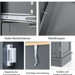 42L Kommode für Mülleimer mit Großer Arbeitplatte & 2 Schubladen & Verstellbarem Regal