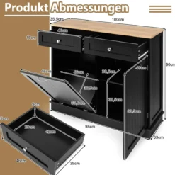 42L Kommode für Mülleimer mit Großer Arbeitplatte & 2 Schubladen & Verstellbarem Regal