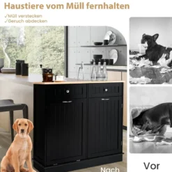 42L Kommode für Mülleimer mit Großer Arbeitplatte & 2 Schubladen & Verstellbarem Regal