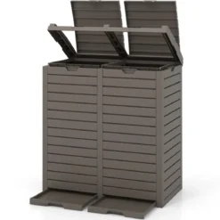 235 L Mülleimer mit Doppeldeckel & Ausziehbarer Auffangschale & Griff Outdoor Mülltonne