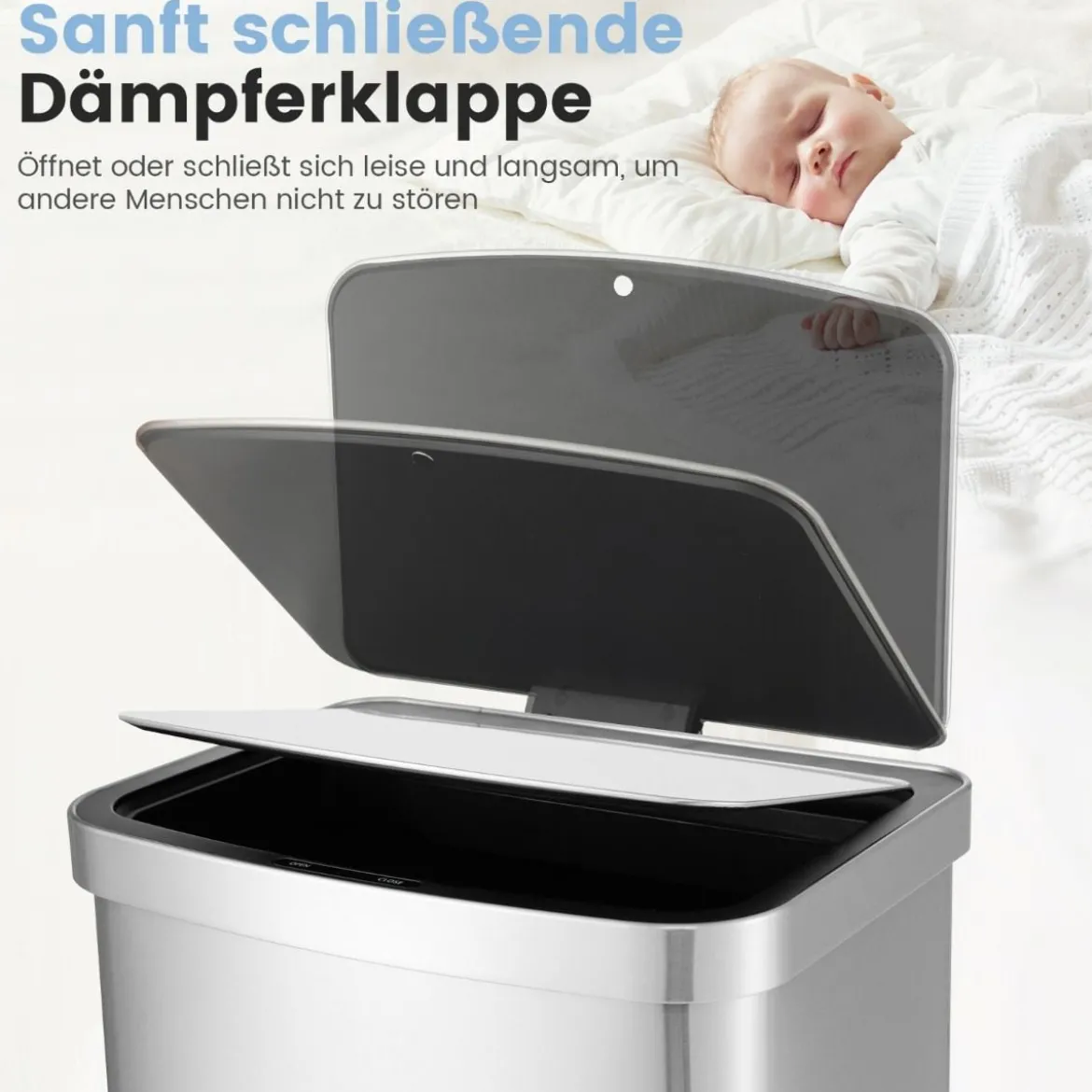 50L Mülleimer mit Sensor & Deckel Automatischer Abfalleimer aus Edelstahl & Kunststoff