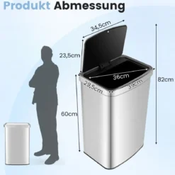 50L Mülleimer mit Sensor & Deckel Automatischer Abfalleimer aus Edelstahl & Kunststoff