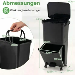 36 L Mülltonne Abfalleimer mit 2 herausnehmbaren Behältern kippbarem Abteil & Müllklassifizierungs-Aufklebern Schwarz
