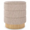 355 L Moderner runder Hocker mit stauraum Chenille Sitzhocker mit abnehmbarem Deckel Beige