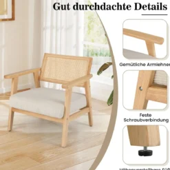 Loungesessel mit Rattan-Rückenlehne Esszimmerstuhl mit gepolsterter Sitzfläche gepolsterter Lesesessel