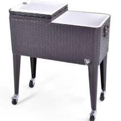 76 L Rollender Kühlwagen Getränkekühler aus Rattan 83 x 48 x 87 cm Braun