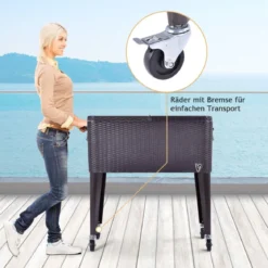 76 L Rollender Kühlwagen Getränkekühler aus Rattan 83 x 48 x 87 cm Braun